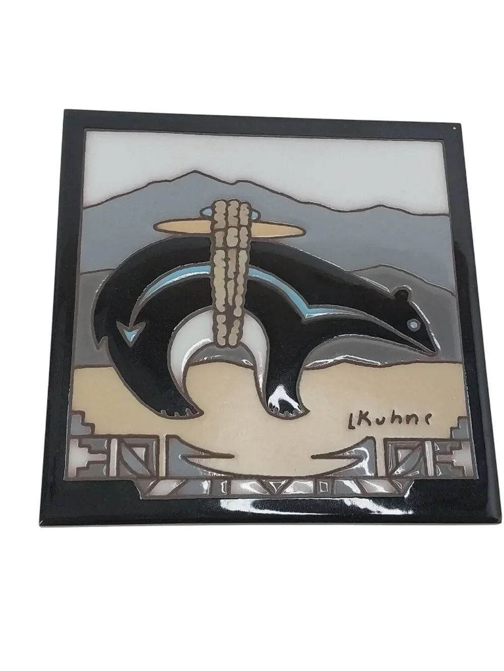 Leone Kuhne Earthtones Bear Fetish Southwestern Native American 6x6 Tile Trivet